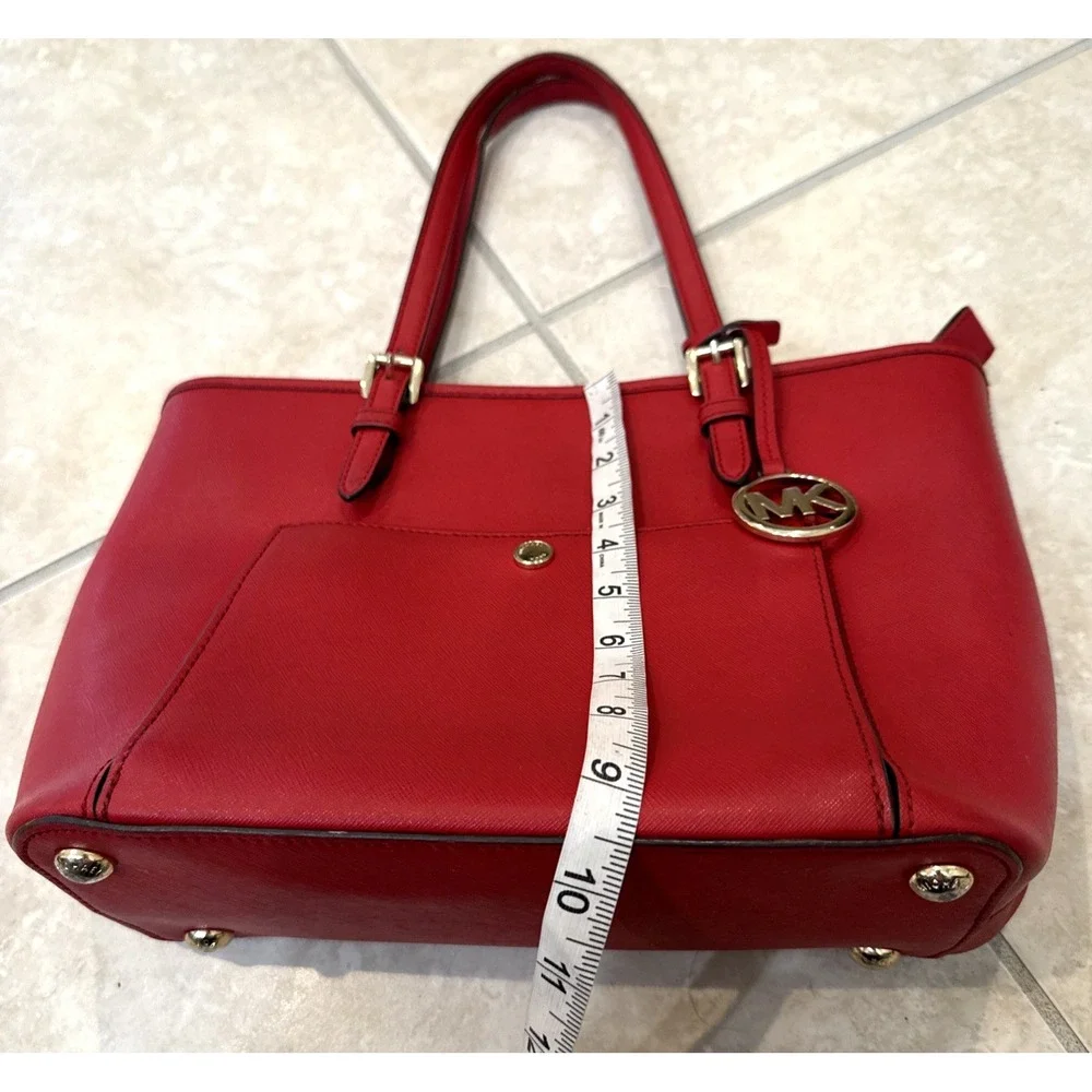 Michael Kors Jet Set Tote Purse RED MK Saffiano Leather Handbag Purse 12x11x5 - Picture 14 of 16